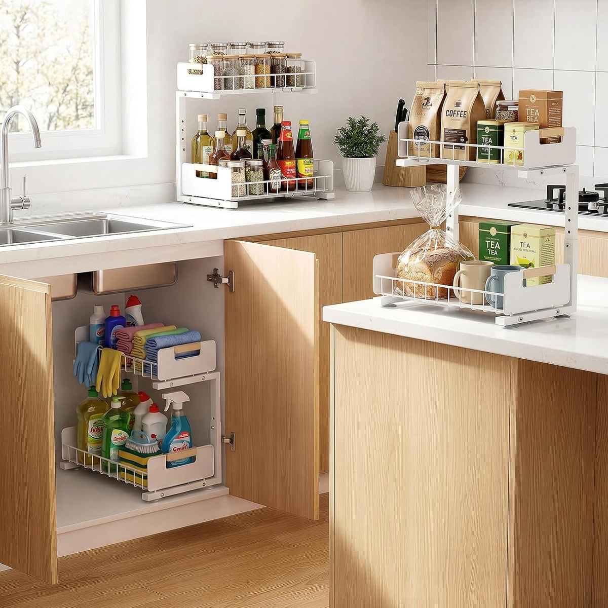Delamu L-Shaped Pull-Out Cabinet Storage – Secure Suction-Cup Base for Safer Storage Around Pipes and Disposals