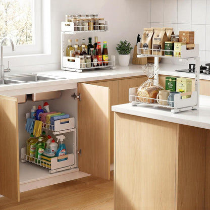 Delamu L-Shaped Pull-Out Cabinet Storage – Secure Suction-Cup Base for Safer Storage Around Pipes and Disposals