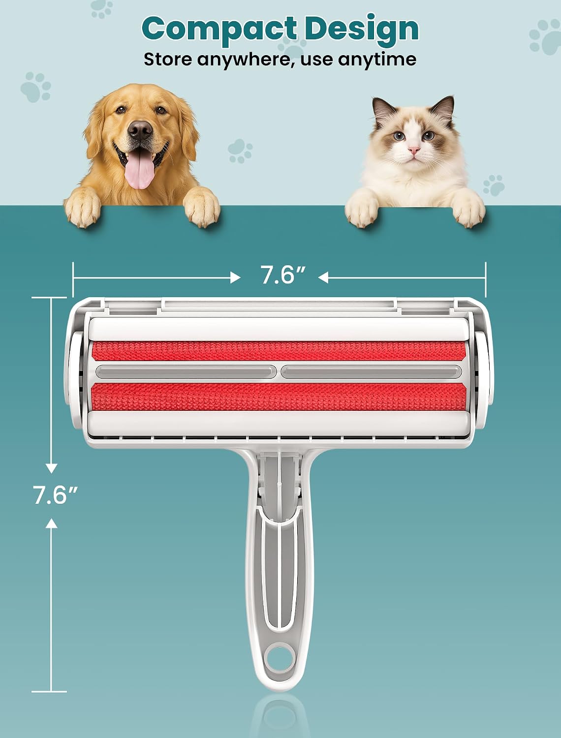 DELOMO Self-Cleaning Pet Hair Roller – Simple Fur Remover for Capsule Living, One-Button Release Lint Roller in White and Soft Tones