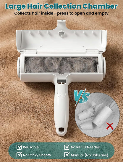 DELOMO Self-Cleaning Pet Hair Roller – Simple Fur Remover for Capsule Living, One-Button Release Lint Roller in White and Soft Tones