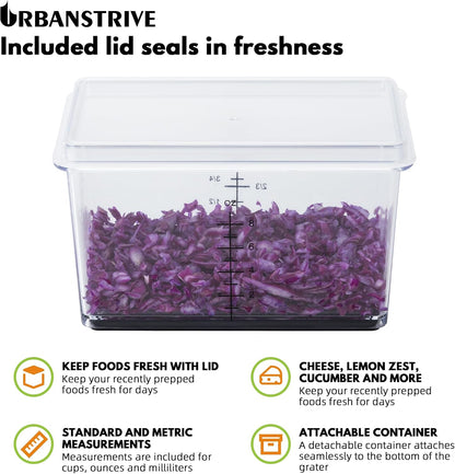 detachable bottom container for catching, measuring, and storing grated food