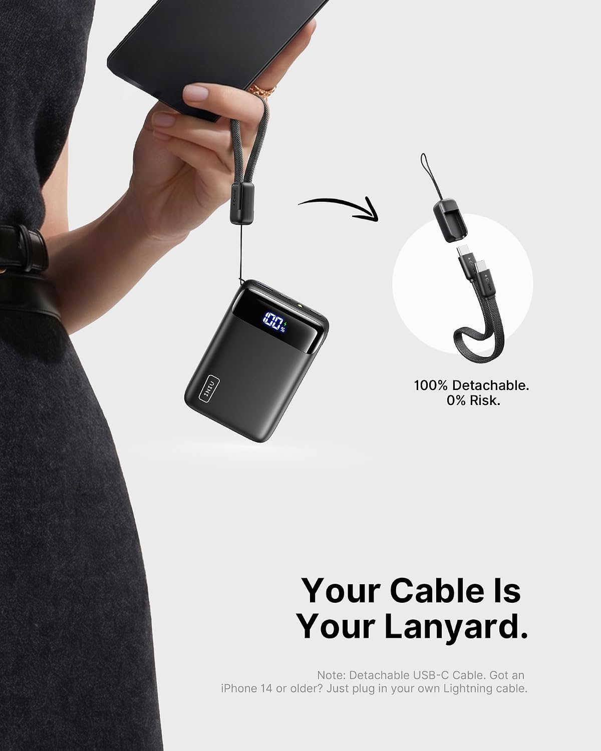 detachable woven nylon usb-c lanyard cable rated 3x more durable than standard plastic
