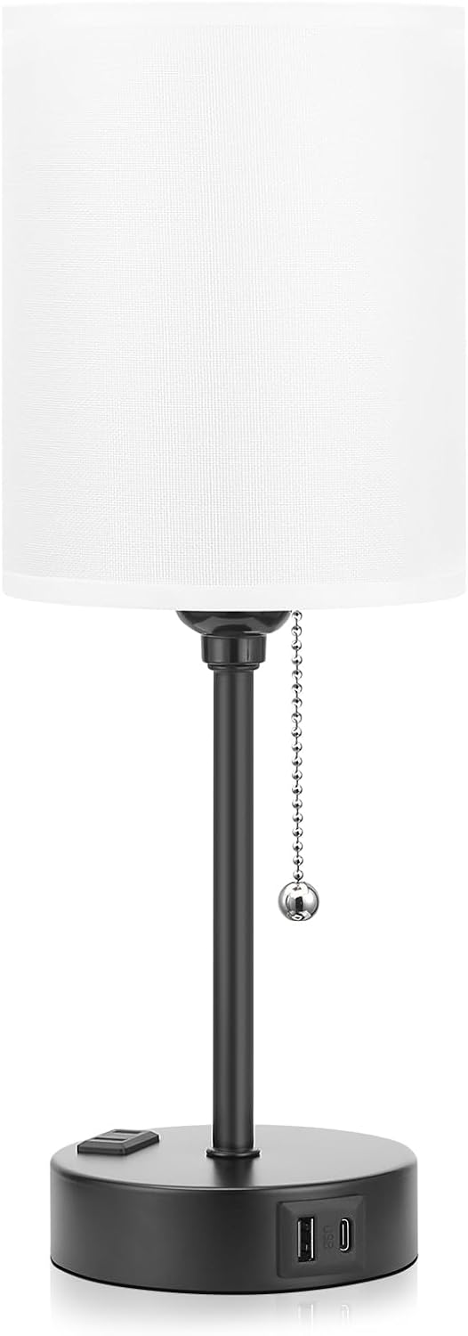 Dicoool Children's Bedroom Table Lamp with USB Charging – Fade-Resistant Finish and Pull-Chain Switch, 14.6-Inch