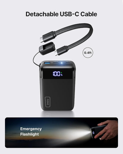 digital display showing remaining battery percentage, with 3-year iniu warranty and safecharge protection circuitry