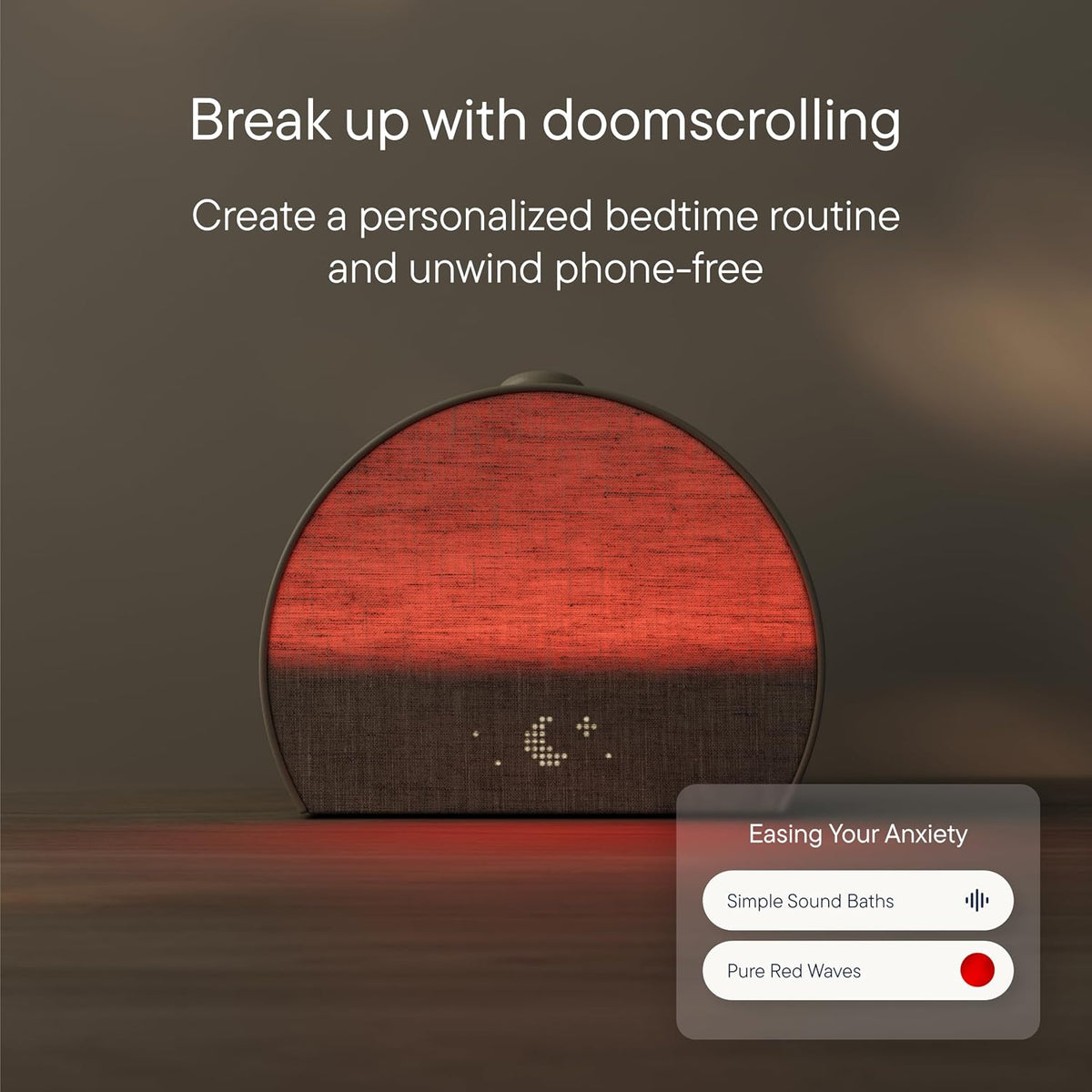 dimmable night-mode clock face that keeps the room dark