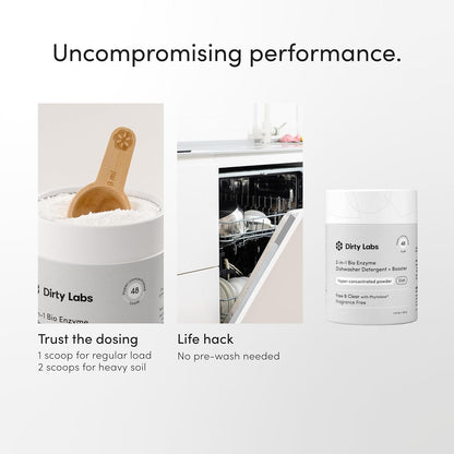 Dirty Labs Free & Clear Ultra-Concentrated Dishwasher Powder – 48 Loads in 1 lb, Streamlined Storage for Minimalist Homes
