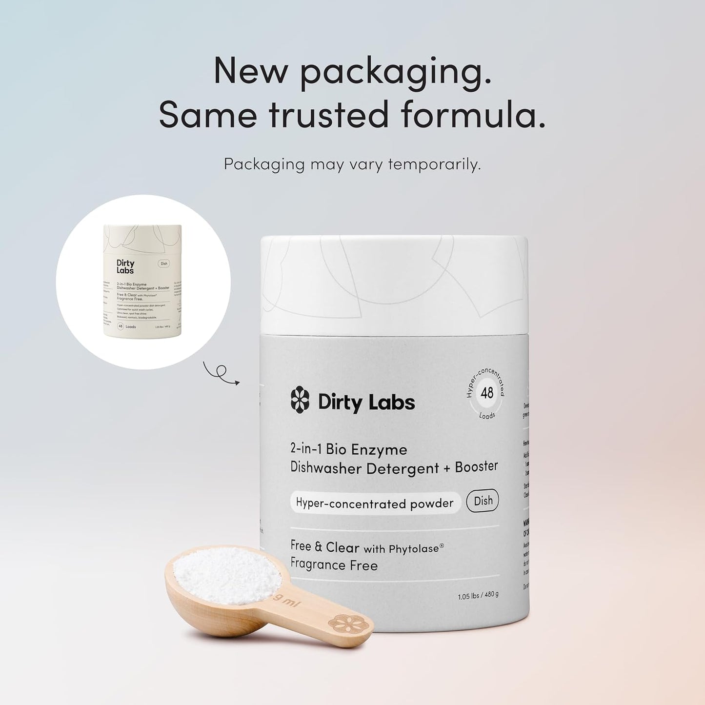 Dirty Labs Free & Clear Ultra-Concentrated Dishwasher Powder – 48 Loads in 1 lb, Streamlined Storage for Minimalist Homes
