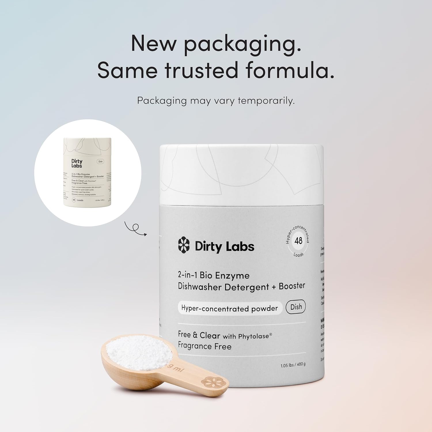 Dirty Labs Free & Clear Ultra-Concentrated Dishwasher Powder – 48 Loads in 1 lb, Streamlined Storage for Minimalist Homes