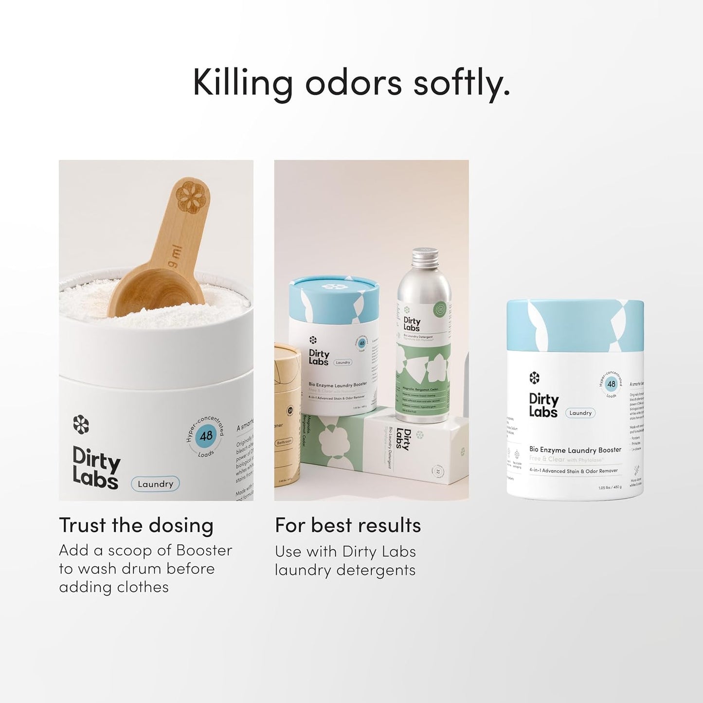 Dirty Labs Nontoxic Enzyme Laundry Booster for Pet-Safe Bedding Washing and Septic-Safe Odor Neutralization, 48 Loads