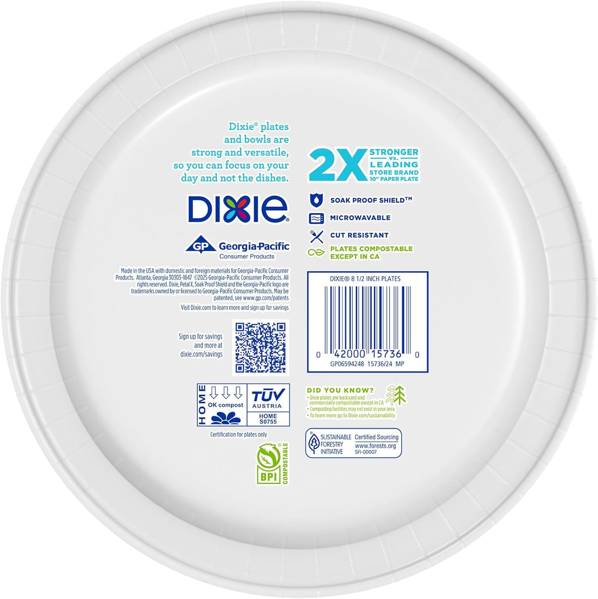 Dixie Heavy-Duty Paper Plates 8.5 Inch 90 Count, Disposable Plates for Team Lunches, Training Sessions, and Office Potlucks