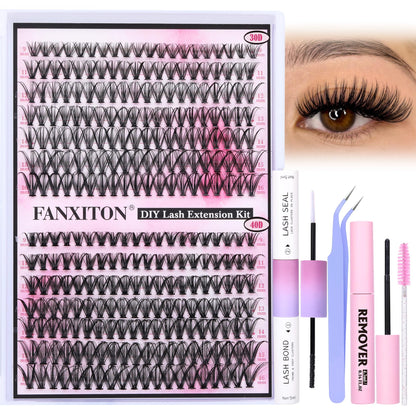 DIY Lash Extension Kit Natural Lash Clusters 30D+40D Mix 9-16 mm D lndividual Lashes Lash Remover 280 pcs Wispy Eyelash Extension Kit with Lash Bond and Seal and Lash Tweezers by FANXITON