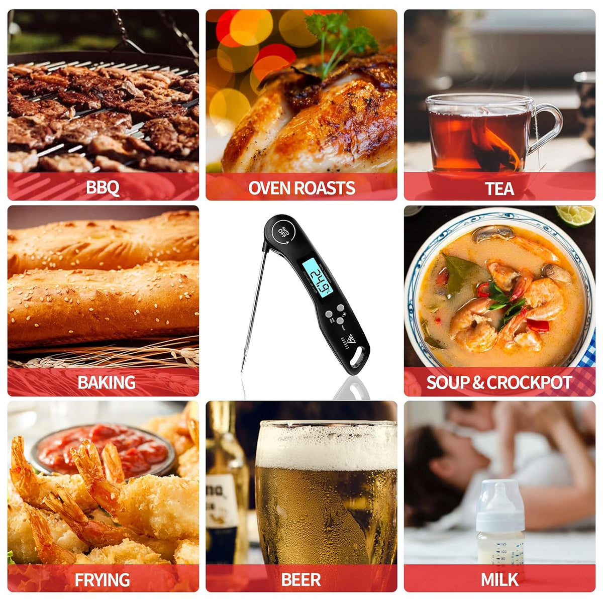 DOQAUS Waterproof Digital Thermometer – Travel-Friendly Instant Read for Picnics, Camping and Patio Dinners