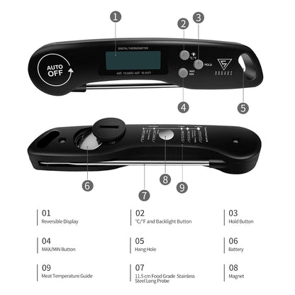 DOQAUS Waterproof Digital Thermometer – Travel-Friendly Instant Read for Picnics, Camping and Patio Dinners