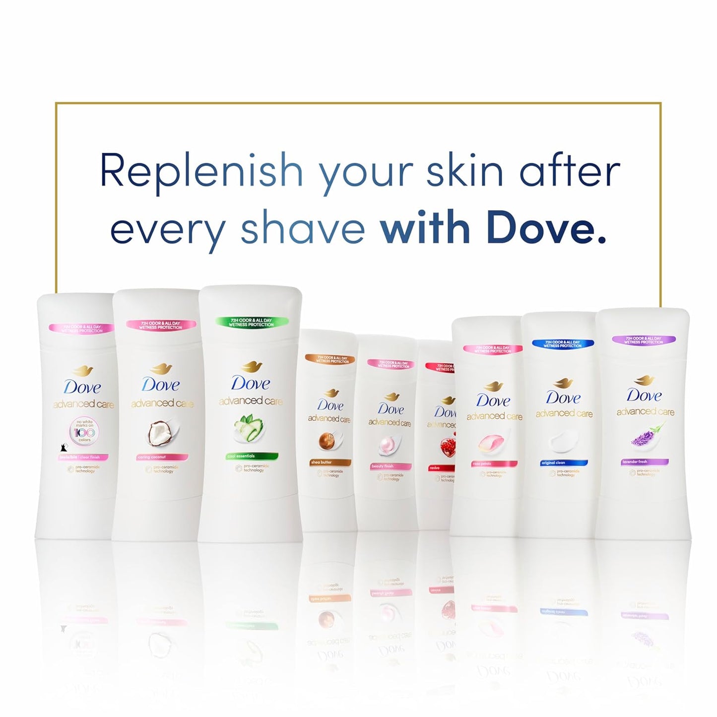Dove Advanced Care Deodorant Stick 4 Count PETA-Approved Cruelty-Free Antiperspirant for Women with Reactive Skin