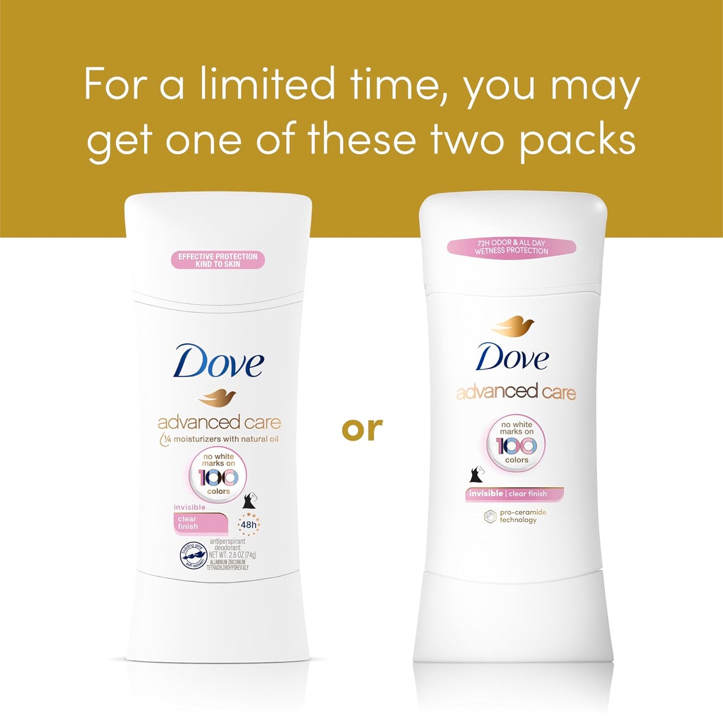 Dove Advanced Care Deodorant Stick 4 Count PETA-Approved Cruelty-Free Antiperspirant for Women with Reactive Skin
