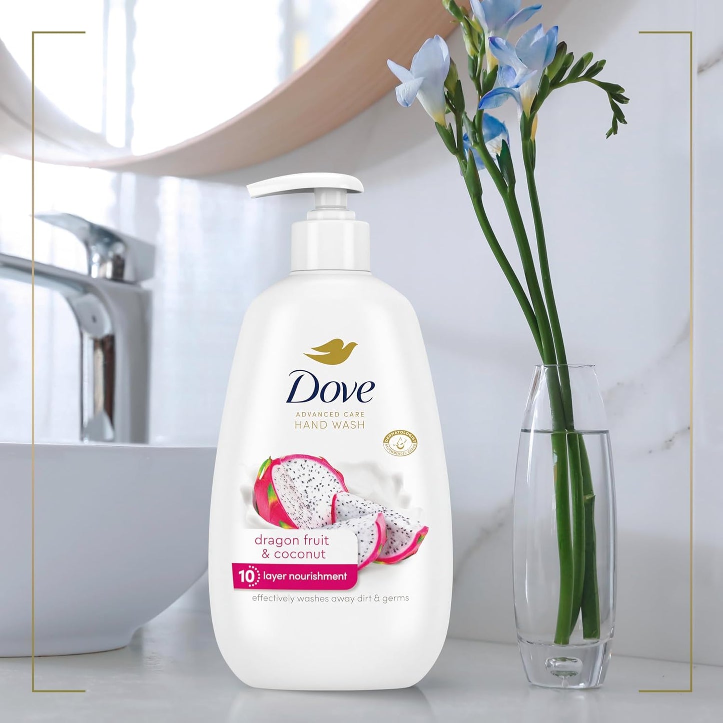 Dove Advanced Care Dragonfruit & Coconut Hand Wash 4 Count – Tropical Scented Hand Soap for a Spa-Like Bathroom Escape