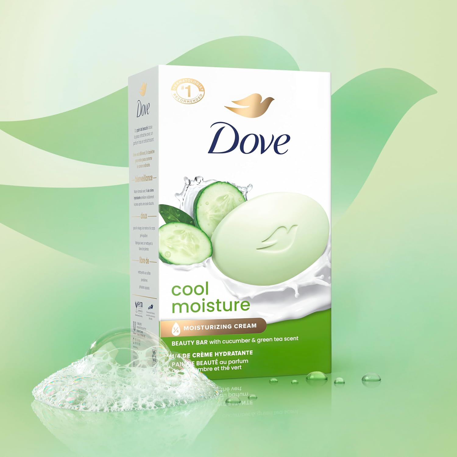 Dove Beauty Bar Cool Moisture Cucumber & Green Tea – Travel-Size Bar Soap for Gym Bag and Overnight Trips