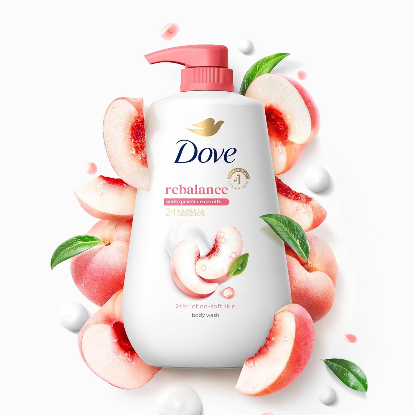 Dove Body Wash White Peach & Rice Milk – Clean Beauty Shower Gel for an Uncluttered Bathroom Shelf