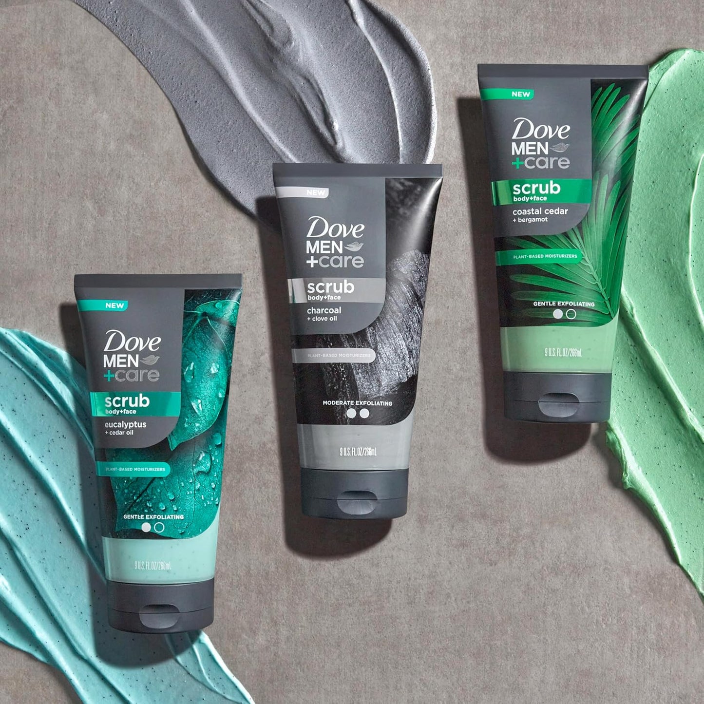 DOVE MEN + CARE Body and Face Scrub Eucalyptus — Essential Oil Exfoliating Paste for an Invigorating Sensory Shower