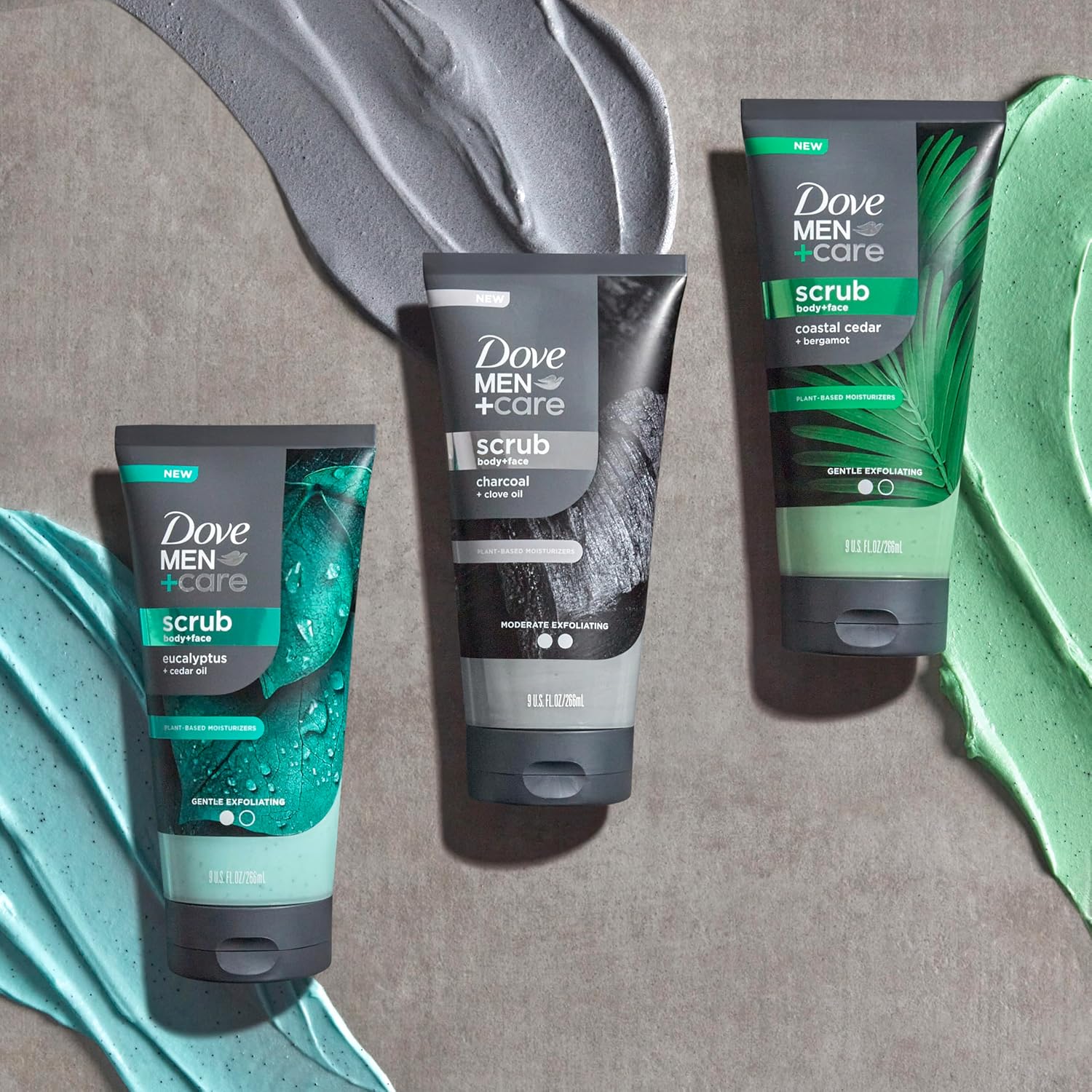 DOVE MEN + CARE Body and Face Scrub Eucalyptus — Essential Oil Exfoliating Paste for an Invigorating Sensory Shower
