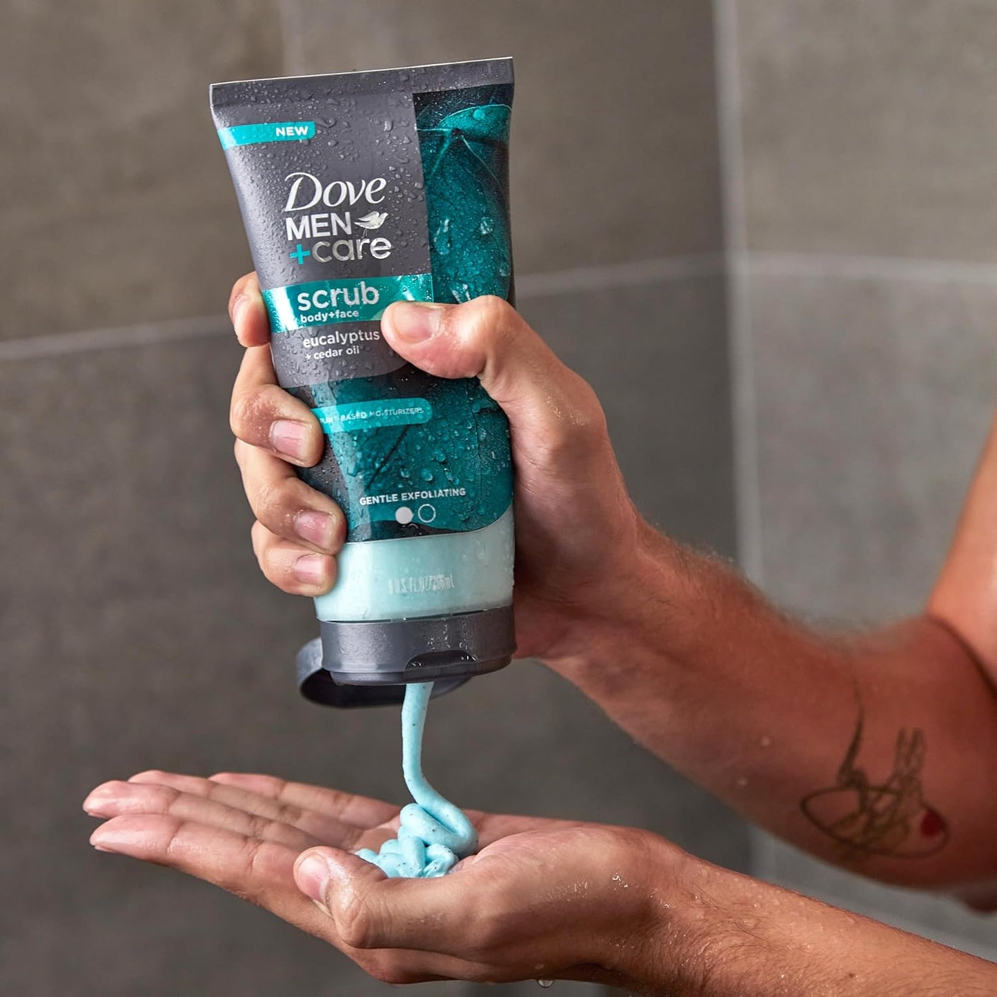 DOVE MEN + CARE Body and Face Scrub Eucalyptus — Essential Oil Exfoliating Paste for an Invigorating Sensory Shower