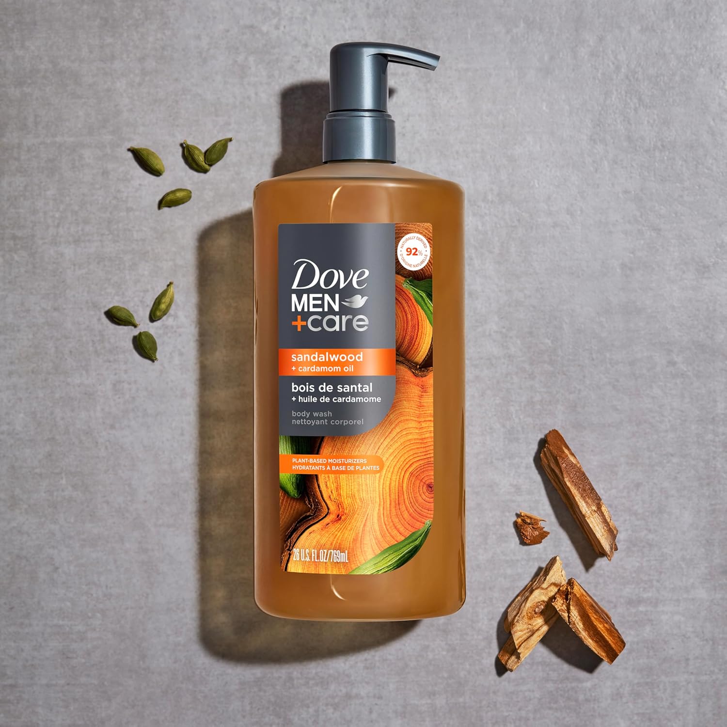 DOVE MEN+ CARE Body Wash – Premium Spa-Quality Shower for Men, Sandalwood & Cardamom Oil Hydrating Cleanser 26oz