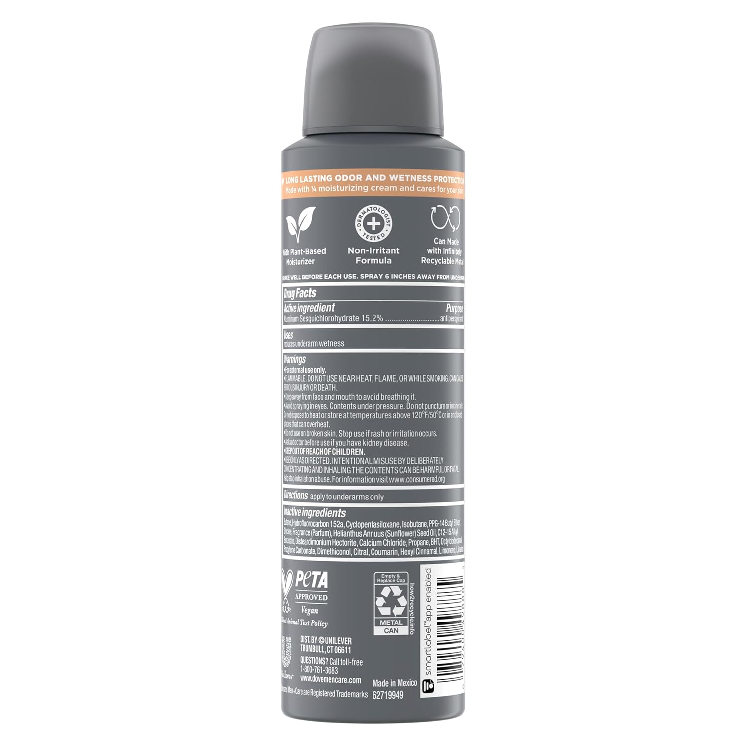 DOVE MEN + CARE Dry Spray Antiperspirant Cedarwood + Tonka 4 Count 72H Protection Plant-Based Moisturizer 3.8 oz – On-the-Go Odor Control for Camping and Commutes