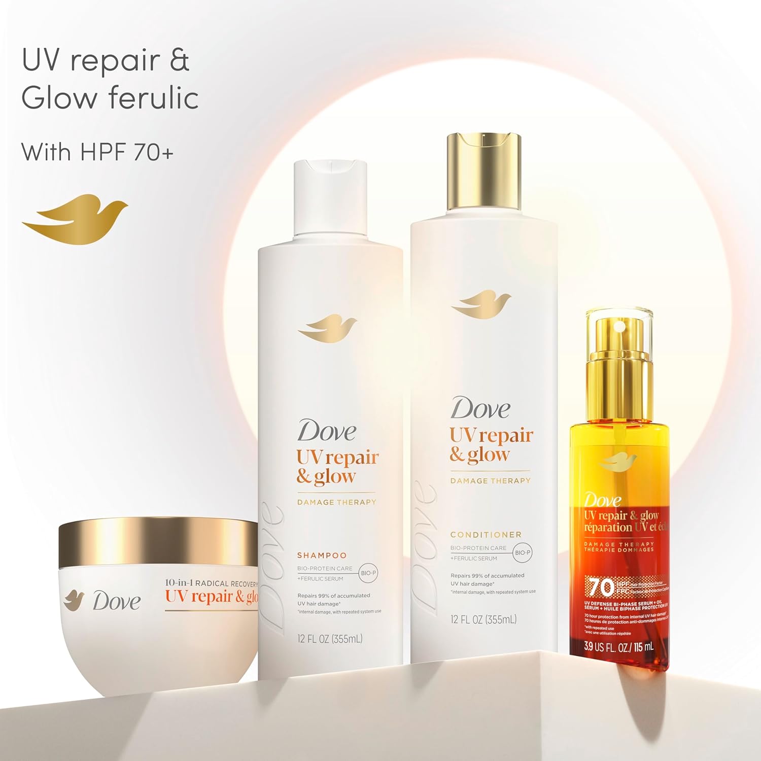 Dove Radical Recovery 10-in-1 UV Repair Hair Mask for Beach Vacations, 70 HPF Sun-Defense Treatment 9.2 oz