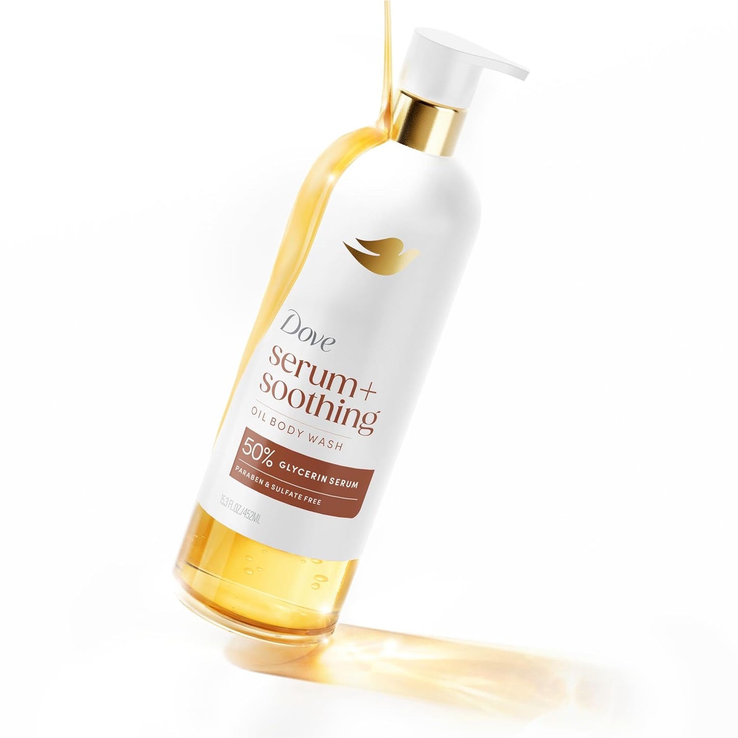 Dove Shower Oil Body Wash with Glycerin Serum, Almond Oil & Sandalwood – Premium Hydrating Oil for a Spa-Level Home Shower, 15.3 fl oz
