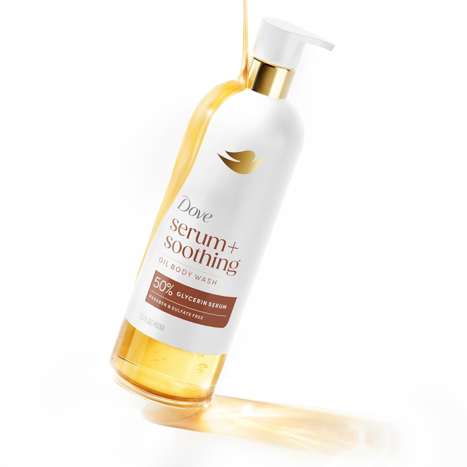 Dove Shower Oil Body Wash with Glycerin Serum, Almond Oil & Sandalwood – Premium Hydrating Oil for a Spa-Level Home Shower, 15.3 fl oz