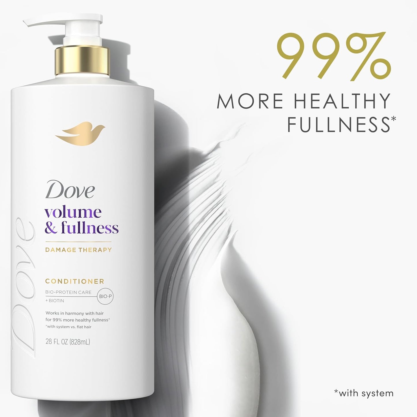Dove Volume & Fullness Conditioner – Clean Bulk 28 oz Bottle for Fine Hair, Clutter-Free Shower