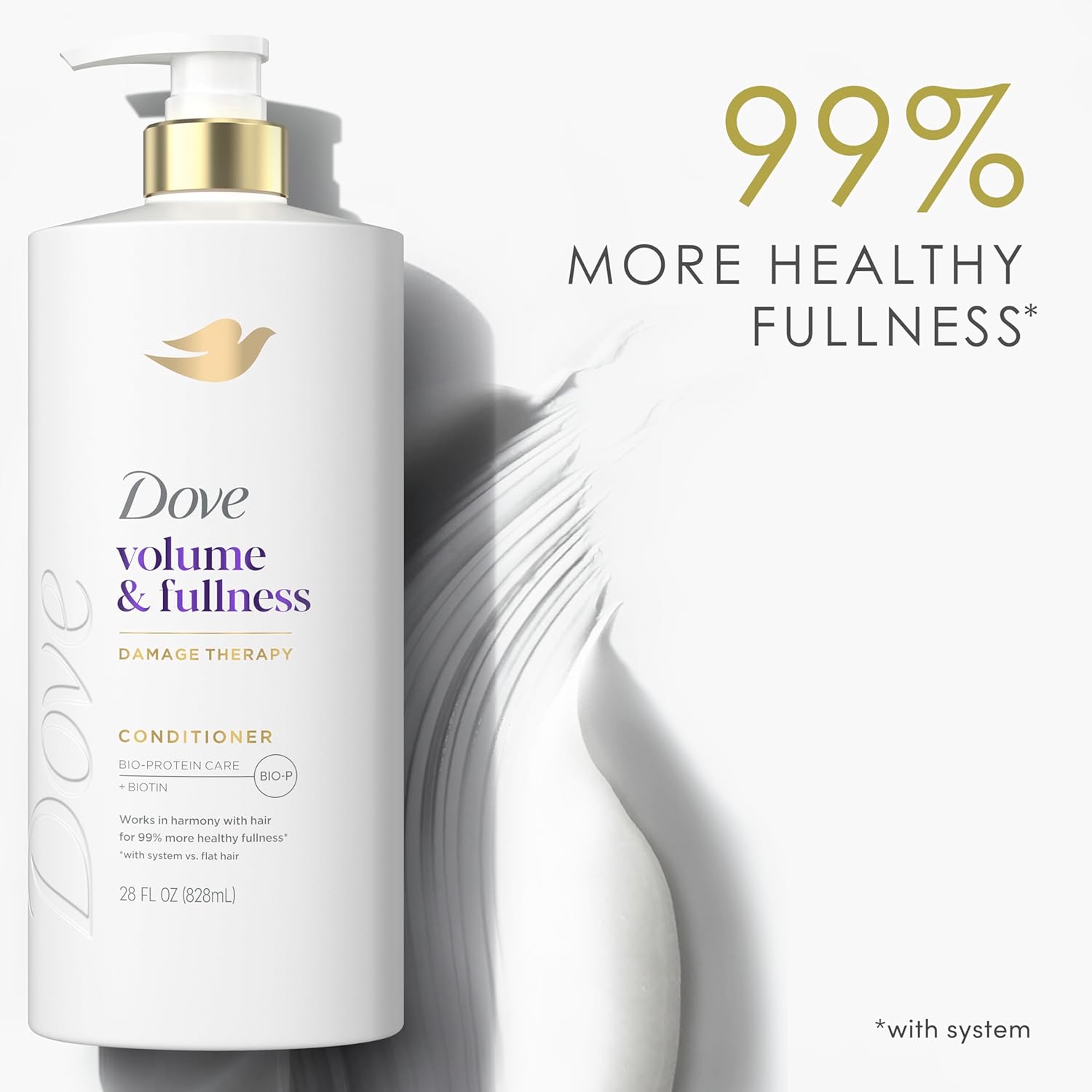 Dove Volume & Fullness Conditioner – Clean Bulk 28 oz Bottle for Fine Hair, Clutter-Free Shower