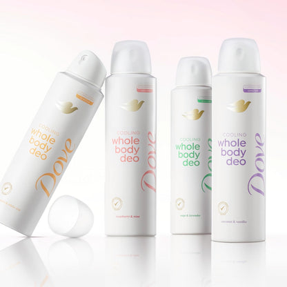 Dove Whole Body Deodorant Raspberry & Rose Clean Formula Spray for Capsule Bathroom and Neutral-Toned Spaces