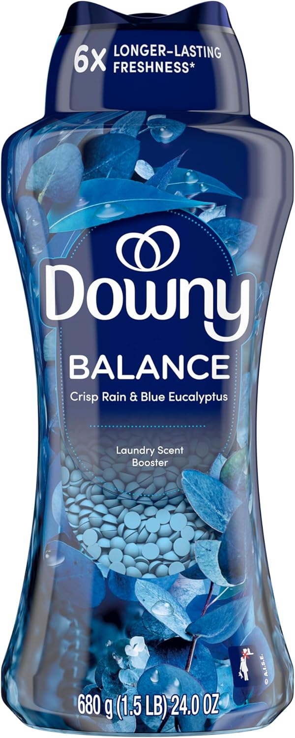 Downy Balance In-Wash Scent Booster Beads – Mild Rain and Eucalyptus Freshener for Kids Bedroom Sheets, 24 oz