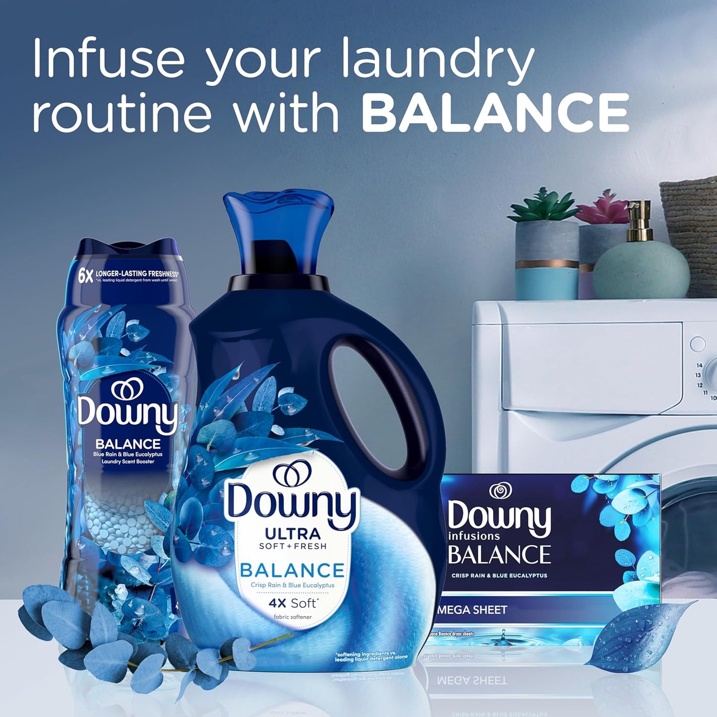Downy Balance In-Wash Scent Booster Beads – Mild Rain and Eucalyptus Freshener for Kids Bedroom Sheets, 24 oz