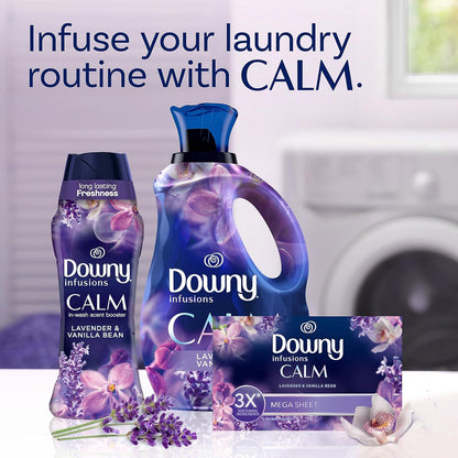 Downy CALM Mega Dryer Sheets – Focus Friendly Scented Laundry Softener for Home Office Linens