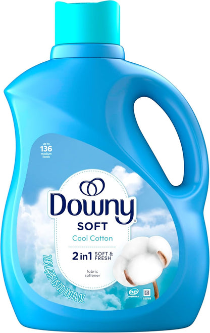 Downy Cool Cotton Fabric Softener – Family-Safe Laundry Essential for Kids' Bedroom Clothes and Bedding, 136 Loads