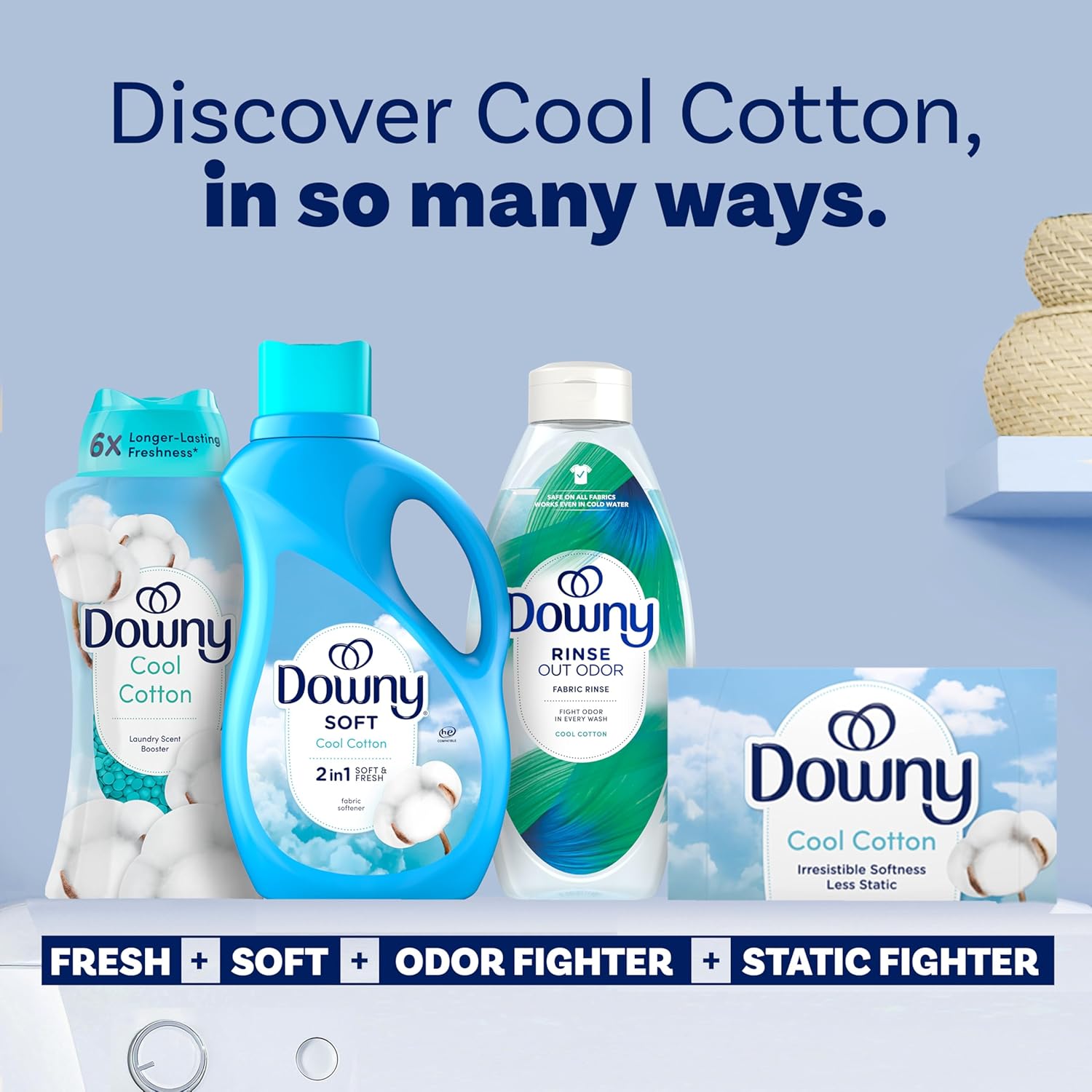 Downy Cool Cotton Fabric Softener – Family-Safe Laundry Essential for Kids' Bedroom Clothes and Bedding, 136 Loads