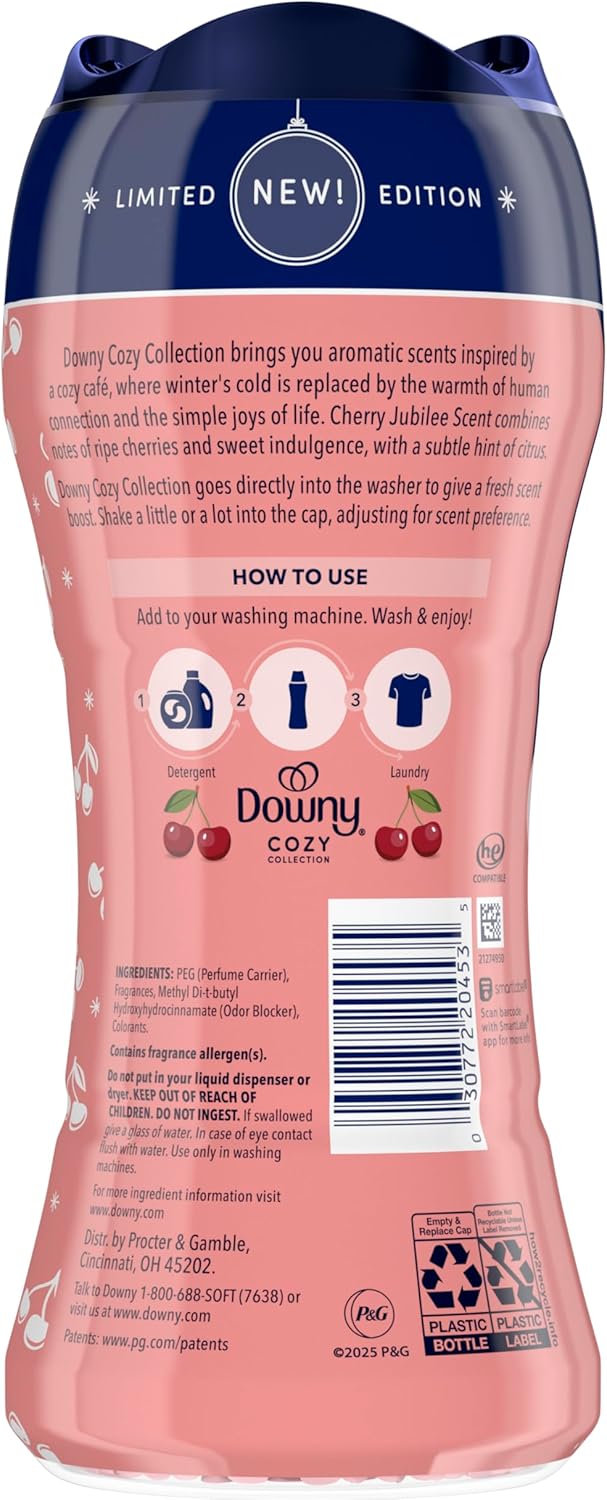Downy Cozy Collection Cherry Jubilee Scent Booster Beads – Premium Limited Edition Laundry Beads for Elevated Home, 7.8 oz