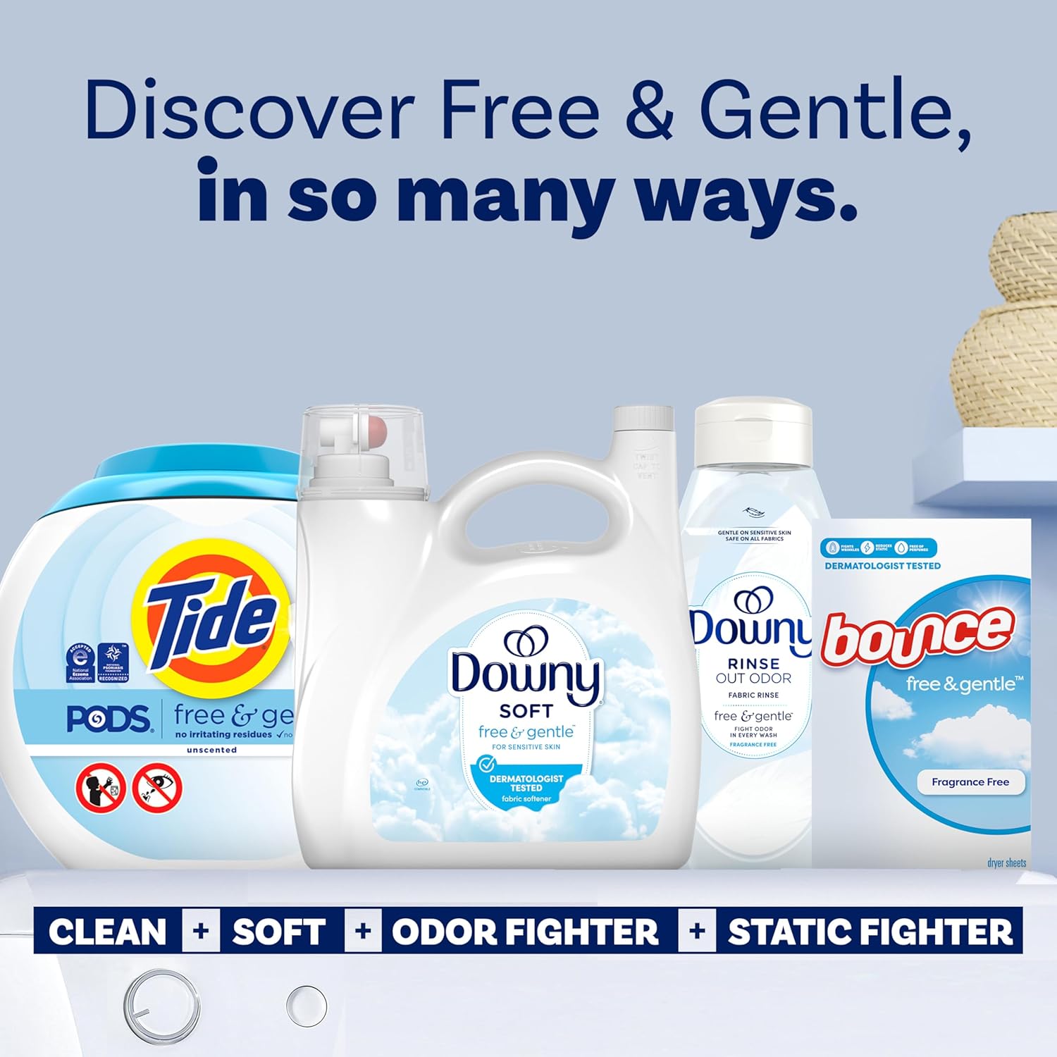 Downy Free & Gentle Unscented Fabric Softener for Eczema and Allergy Sufferers, 190 Loads of Gentle Comfort