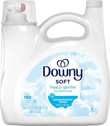Downy Free & Gentle Unscented Fabric Softener for Eczema and Allergy Sufferers, 190 Loads of Gentle Comfort