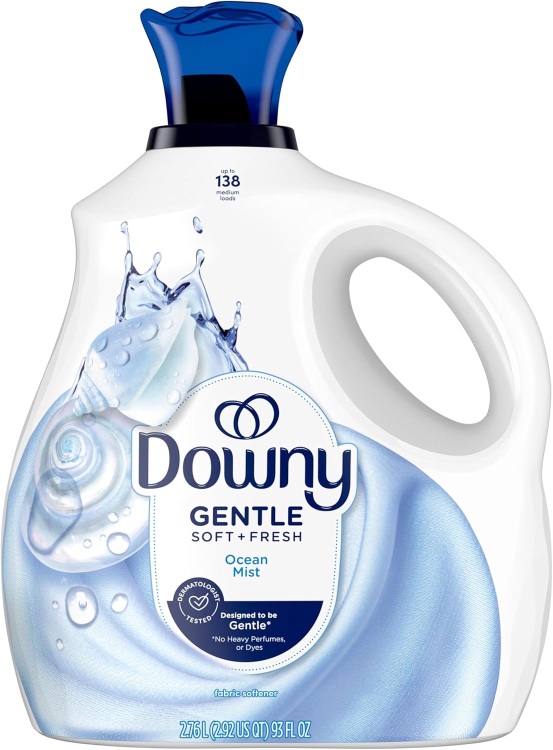 Downy Gentle Soft + Fresh Fabric Softener Liquid, Ocean Mist Scent – Allergy-Friendly Laundry Softener Free of Dyes and Heavy Perfumes