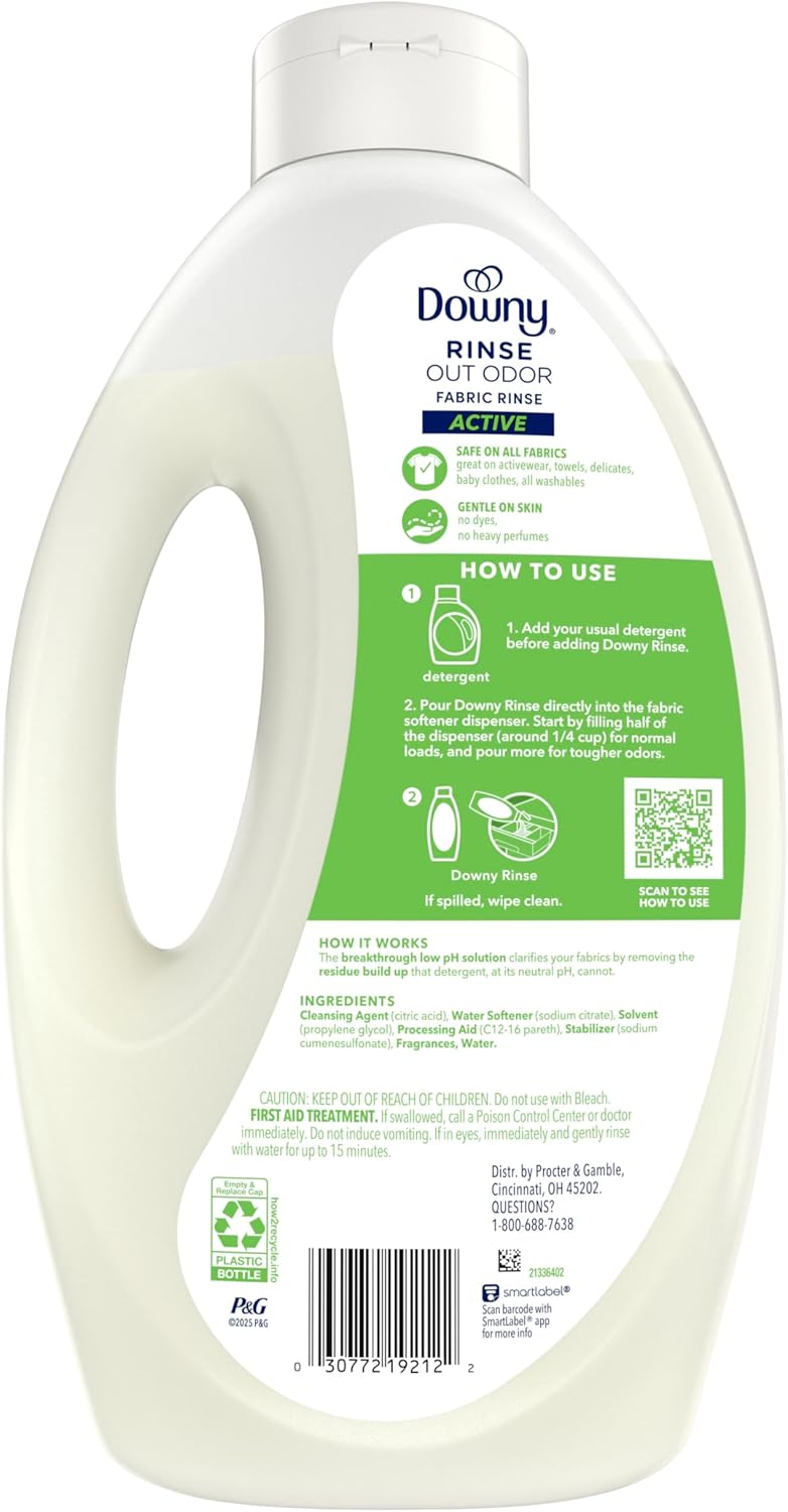 Downy Rinse Laundry Odor Remover, Active Fresh Scent – Low-Irritant Laundry Rinse for Allergy-Prone Skin and Sensitive Households