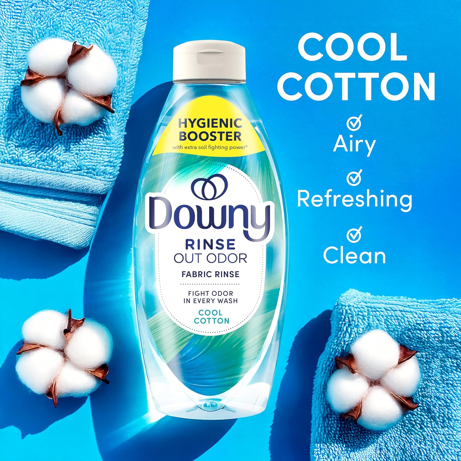 Downy Rinse Laundry Odor Remover – Travel Bottle for Camping and Cabin Linen Care, Cool Cotton Scent 48 fl oz