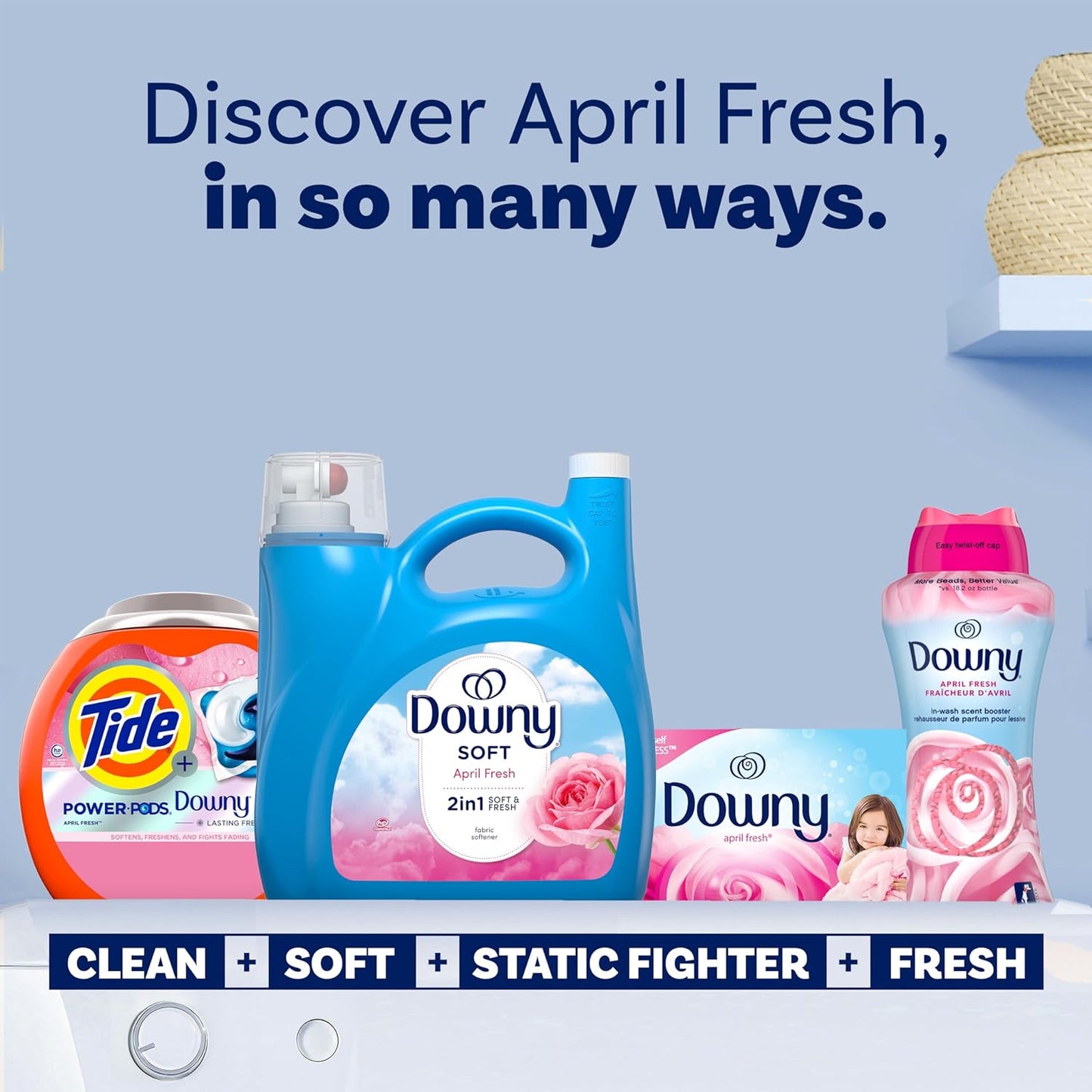 Downy Soft 2 in 1 Fabric Softener Liquid Cool Cotton, Sensitive Skin Laundry Care for Kids Clothes Pajamas and Nursery Bedding