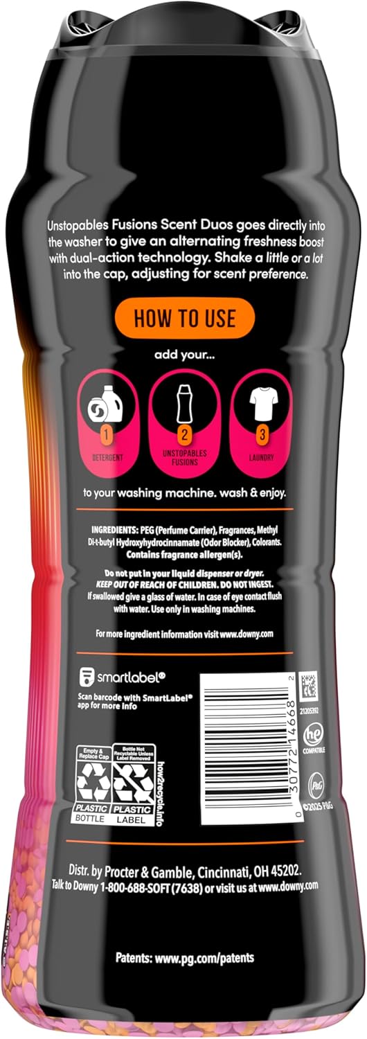 Downy Unstopables Fusions Scent Duo Beads Sunset & Citrus Family-Safe Laundry Scent Booster for Kids' Bedroom Closets, Pajamas, and Stuffed Animals