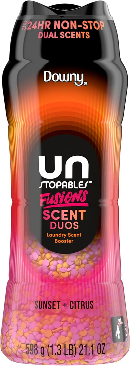 Downy Unstopables Fusions Scent Duo Beads Sunset & Citrus Family-Safe Laundry Scent Booster for Kids' Bedroom Closets, Pajamas, and Stuffed Animals