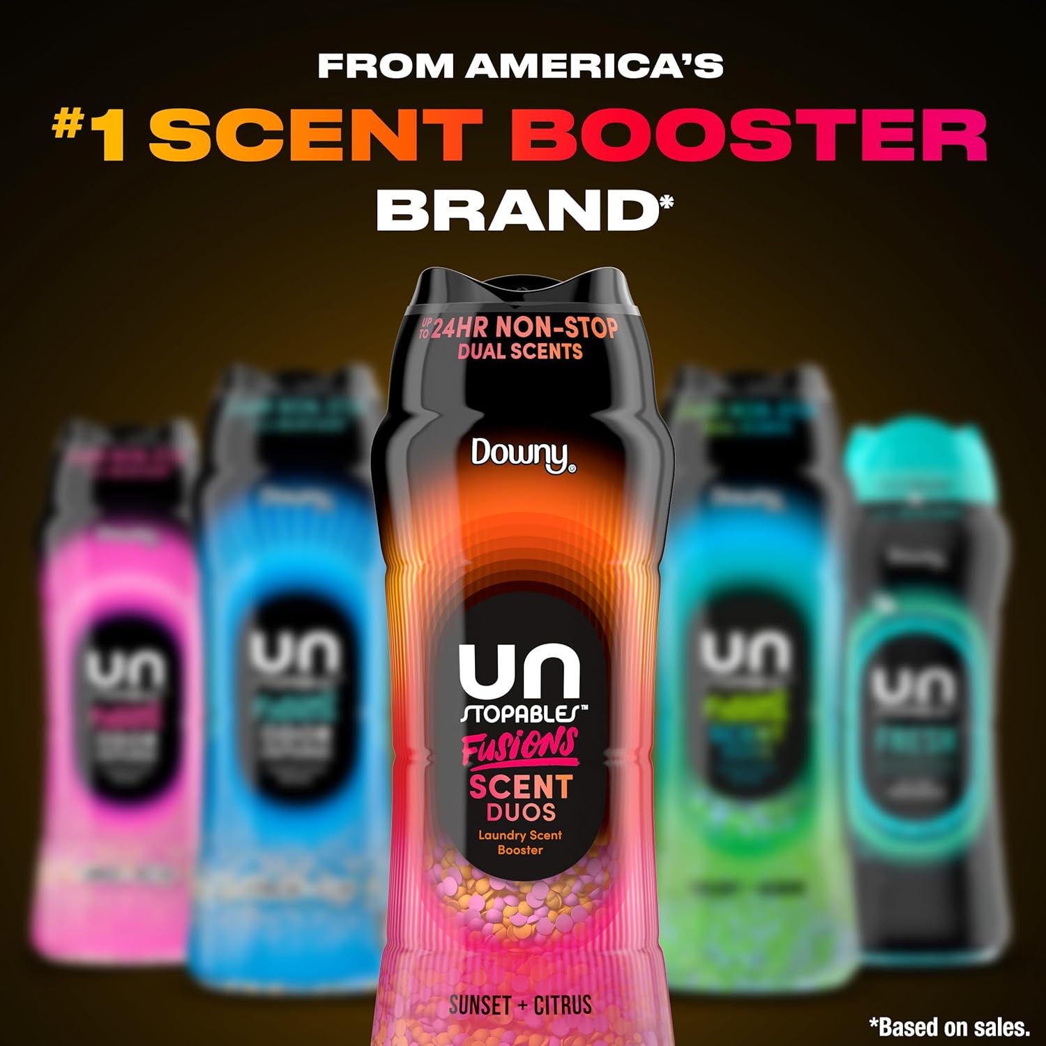 Downy Unstopables Fusions Scent Duo Beads Sunset & Citrus Family-Safe Laundry Scent Booster for Kids' Bedroom Closets, Pajamas, and Stuffed Animals