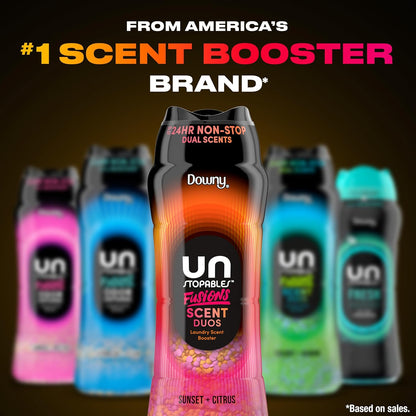 Downy Unstopables Fusions Scent Duo Beads Sunset & Citrus Family-Safe Laundry Scent Booster for Kids' Bedroom Closets, Pajamas, and Stuffed Animals