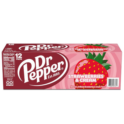 Dr Pepper Strawberries and Cream Soda 12-Pack – Sweet Family Beverage for Lunchboxes, Pizza Nights, and Playdates